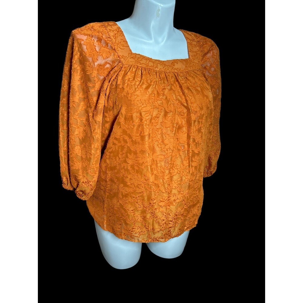 LC Lauren Conrad Burnt Orange Long Sleeve Square Neck Lined Blouse Women's Sz Sm
